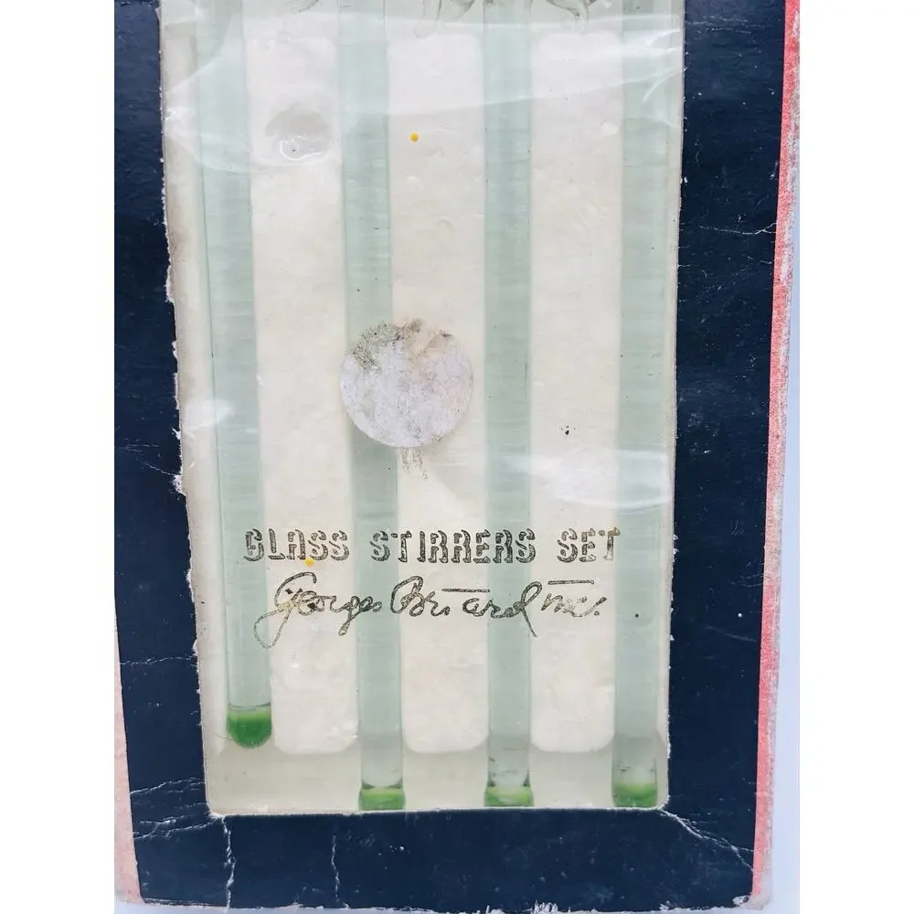 Vtg Georges Briard Glass Cocktail Swizzle Stir Set Reindeer Original Package